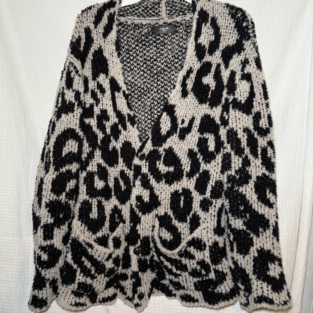 AMIRI Black and Cream Leopard Cardigan